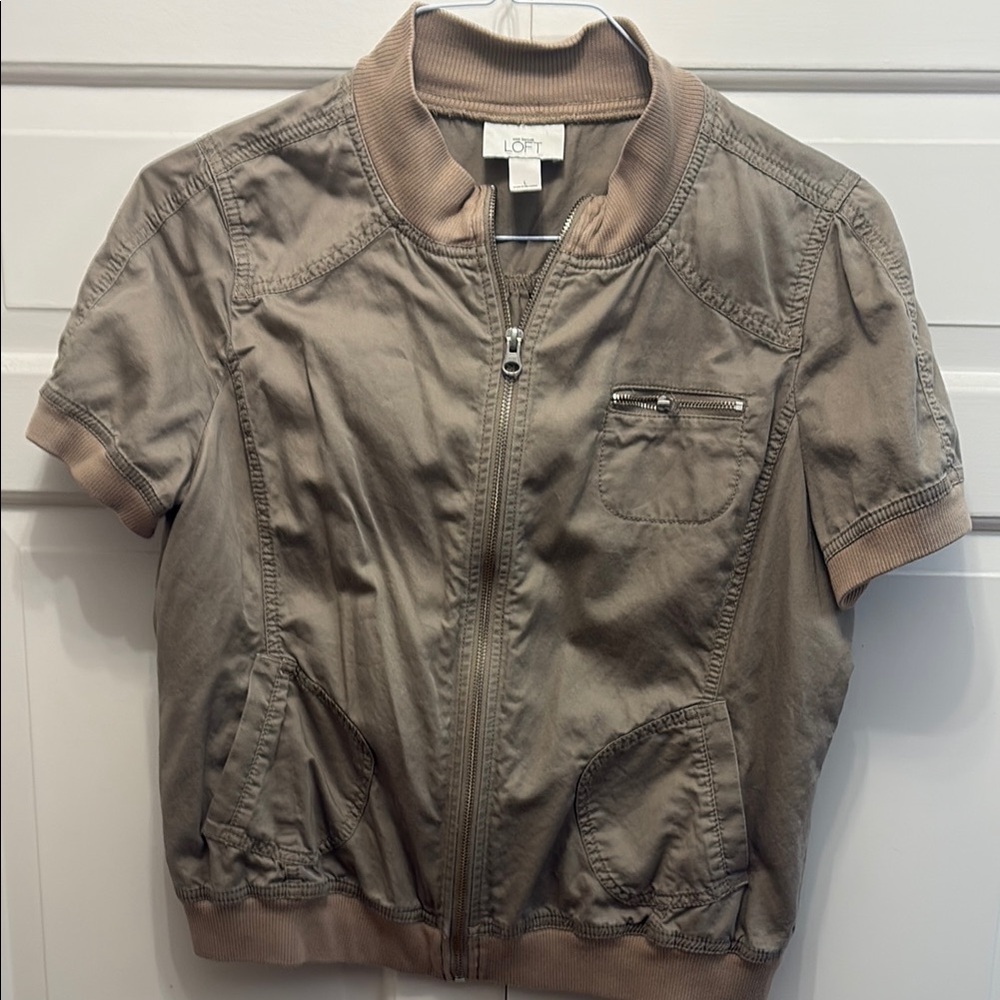 LOFT Tan Bomber Jacket with Elastic Waistband